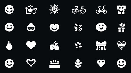 Collection of Positive and Nature-Themed Icons on Black Background.