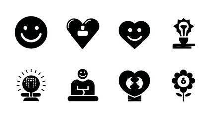 Collection of Positive Icons Representing Happiness Growth and Ideas.