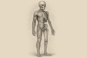 Fototapeta premium Layers standing figure vector anatomical combining detail sketch skeleton illustration crosshatch