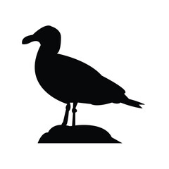 Seagull on Rock silhouette vector isolated. A bird vector sitting of rock or land.