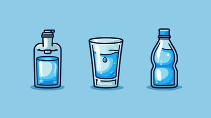 Three Containers of Water - Bottle, Glass, and Dispenser.
