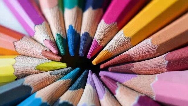 Colorful pencils arranged in a circular pattern