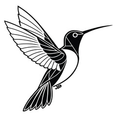 hummingbird, black and white, minimal, geometric, clean lines, simple, elegant, vector, stylized, digital art
