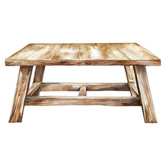 Rustic Watercolor Wooden Coffee Table Clipart
