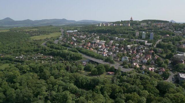 Liberec, Czechia aerial drone mood town panorama, development area