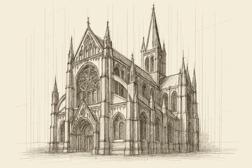 Sketch cathedral vector gothic precise lines draft windows shaded illustration