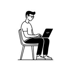 A programmer sitting with a laptop coding, representing technology, innovation, and the digital workplace.