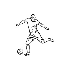 Fototapeta premium Soccer player kicking a ball mid-air, representing teamwork, competition, athletic performance, and sports spirit.