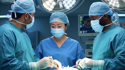 Diverse surgical team performing a delicate operation in a modern hospital. - Powered by Adobe