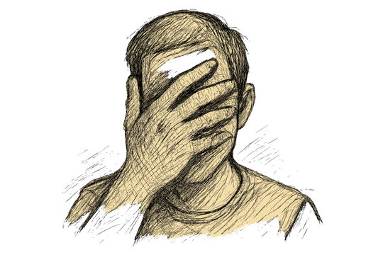 Fingers crosshatched gesture illustration face pose vector palm hand thoughtful covering