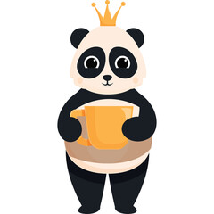 Cute Panda Bear Wearing a Golden Crown Holding a Golden Trophy on a Transparent Background...