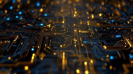 IT photo of an electronic circuit board glowing with light