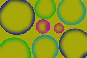 Assorted Size Colorful Gradient Circles on Yellow Background spheres bubbles