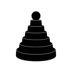 Black silhouette of a stepped pyramid with a sphere on top isolated on white background silhouette