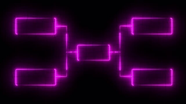 glowing neon or outline championship single elimination tournament bracket or tree diagram isolated on neon . Fields for 8 players or teams, 4 from each side. It is suitable for all kinds of sports.