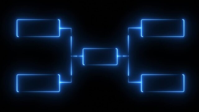 glowing neon or outline championship single elimination tournament bracket or tree diagram isolated on neon . Fields for 8 players or teams, 4 from each side. It is suitable for all kinds of sports.