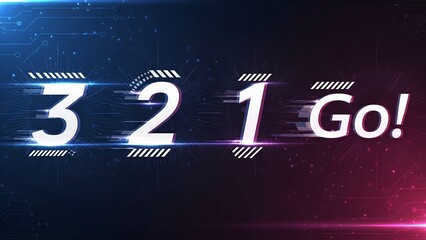 Digital Countdown Numbers in Futuristic Technology Style with Bright Blue and Pink Colors
