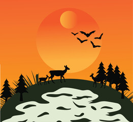 Scenery abstract sun shine and trees with river