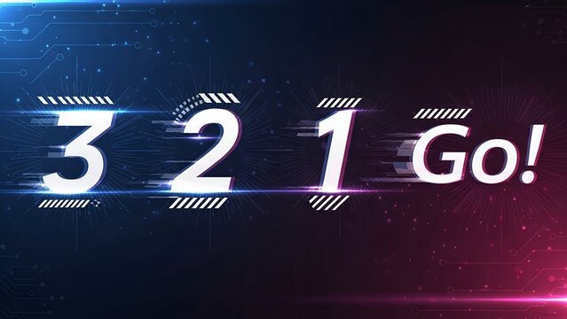 Digital Countdown Numbers in Futuristic Technology Style with Bright Blue and Pink Colors