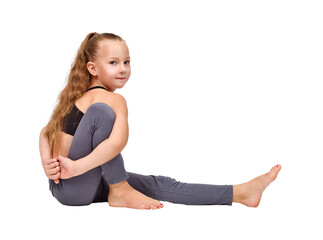 Girl in yoga pose wearing leggings