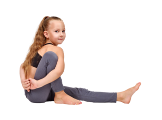 Girl in yoga pose wearing leggings