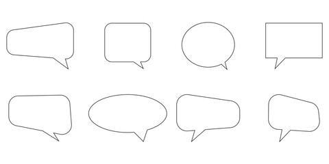 Obraz premium Black outline modern isolated chat-box symbol sets on white page. Comment box sign icons set on white background. Communication massage icons set. EPS 10.