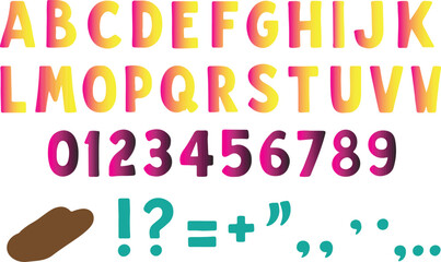Colorful gradient alphabet numbers and punctuation symbols