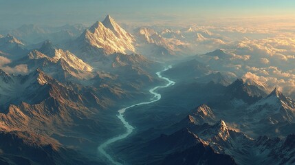 Fototapeta premium Majestic Mountain Sunrise Aerial/壮大な山脈日の出空中6