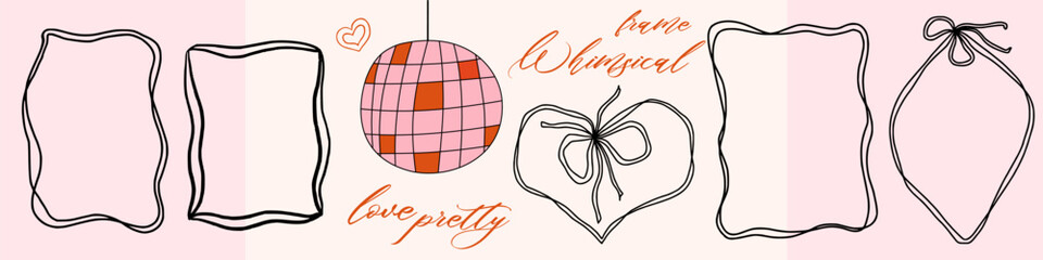 Vintage bachelorette frame with ribbon bow accent. Whimsical soft pink hues and retro glow form a delicate, romantic whimsical design.