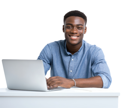PNG Young man with a laptop happy professional sitting.