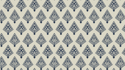 Elegant seamless pattern with stylized floral diamonds in navy and cream for luxurious wallpaper, fabric, or wrapping paper designs