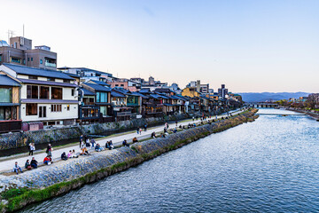 Spring scenery of the Kamo River in Kyoto