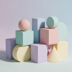 A vibrant, 3D rendered illustration of different cubes and a blank cardboard box package concept design
