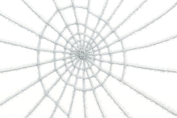 Obraz premium Frost-Covered Spider Web Macro – Intricate Ice Patterns on White Background, Delicate Winter Texture