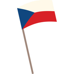 Waving Czech Republic Flag on a Pole Isolated on Transparent Background with Red White and Blue Colors