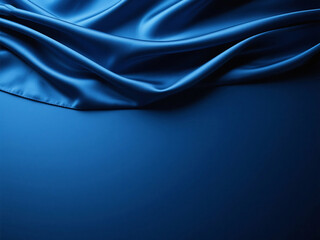 Elegant flowing royal blue satin drapes with soft lighting creating a luxurious backdrop for sophisticated designs