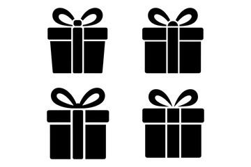 Four black silhouette gift boxes with ribbons