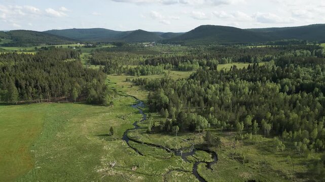 Borova Lada region in Sumava Czechia, countryside nature forest aerial drone footage