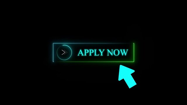 Glowing neon aqua and green color white text cursor animation. design is apply now button vector sign, symbol, pointing towards download button in looping with transparent ... See More