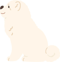 Simple and adorable white Chow Chow dog illustration sitting in side view flat colored