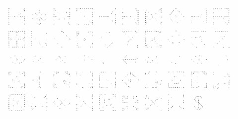 Abstract geometric shapes and patterns composed of dots and lines on a white background