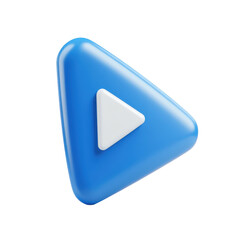 Bright Blue Play Button with White Arrow on a Transparent Background