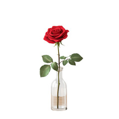 Elegant Red Rose in a Clear Glass Vase on White Background