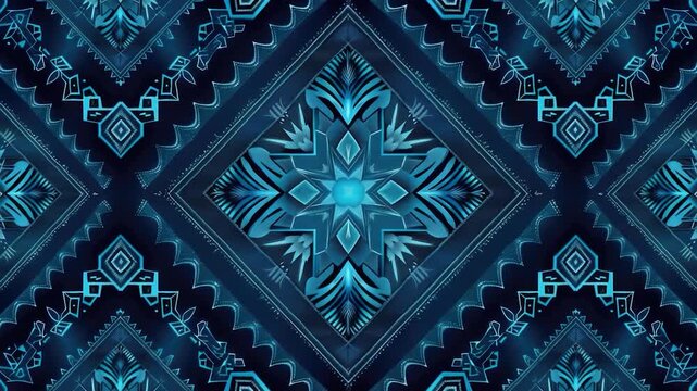 Video A geometric design featuring a blue and black snowflake motif