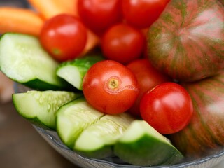 Close-up of fresh vegetables lying on a plate