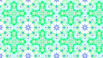 Fototapeta premium Seamless psychedelic kaleidoscope pattern with neon green, pink and orange mandala symmetry