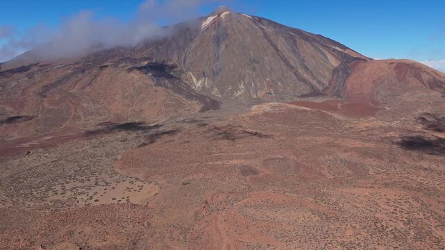 Aerial view of Mount Teide National Park, Teide known as  active volcano in Tenerife, Canary Islands. Scenic aerial POV of national park in Tenerife, Spain.