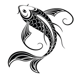 Elegant Black and White Koi Fish Illustration Depicting Grace and Symbolism a Decorative Tattoo Design for Art Enthusiasts