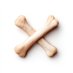 Two dog bones arranged in an "X" shape against a white background, symbolizing pet treats or dog accessories.