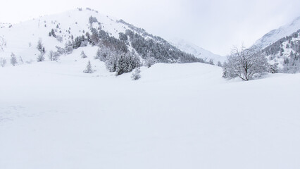 montagne sous la neige, scène hivernale, chutes de neige et froid dans les Alpes, hiver